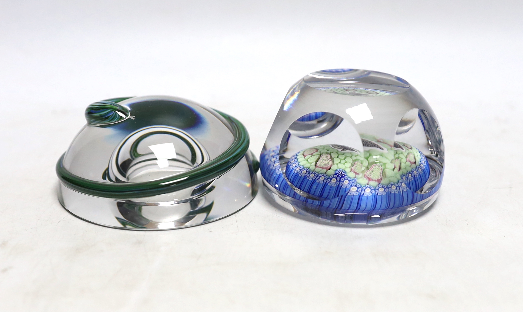 Four boxed paperweights including St Louis Adam & Eve, Baccarat sulphide, Perthshire etc.